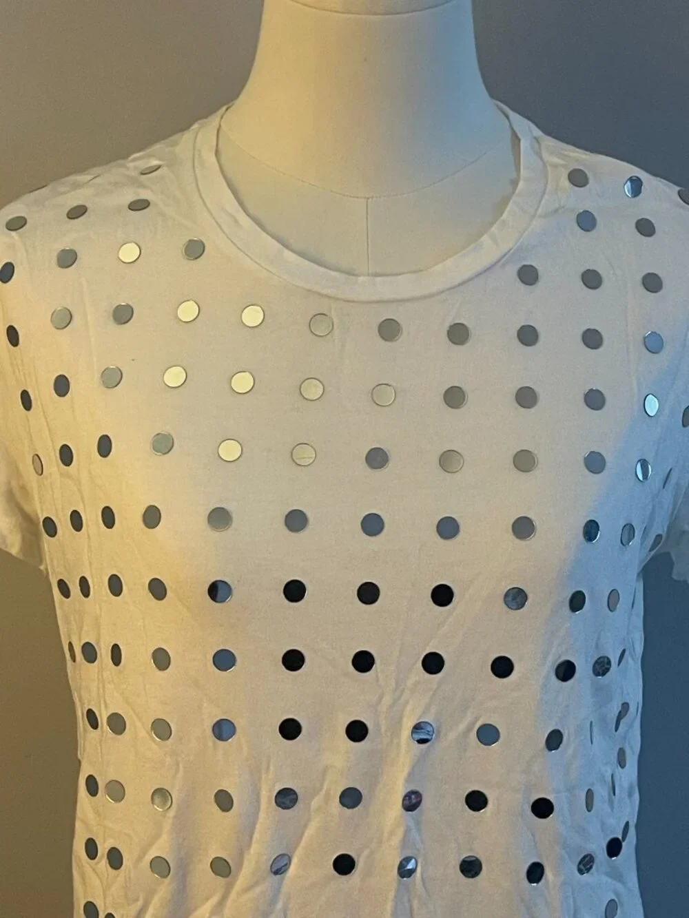 Michael Kors White Embellished Mirror Logo Tee Size S